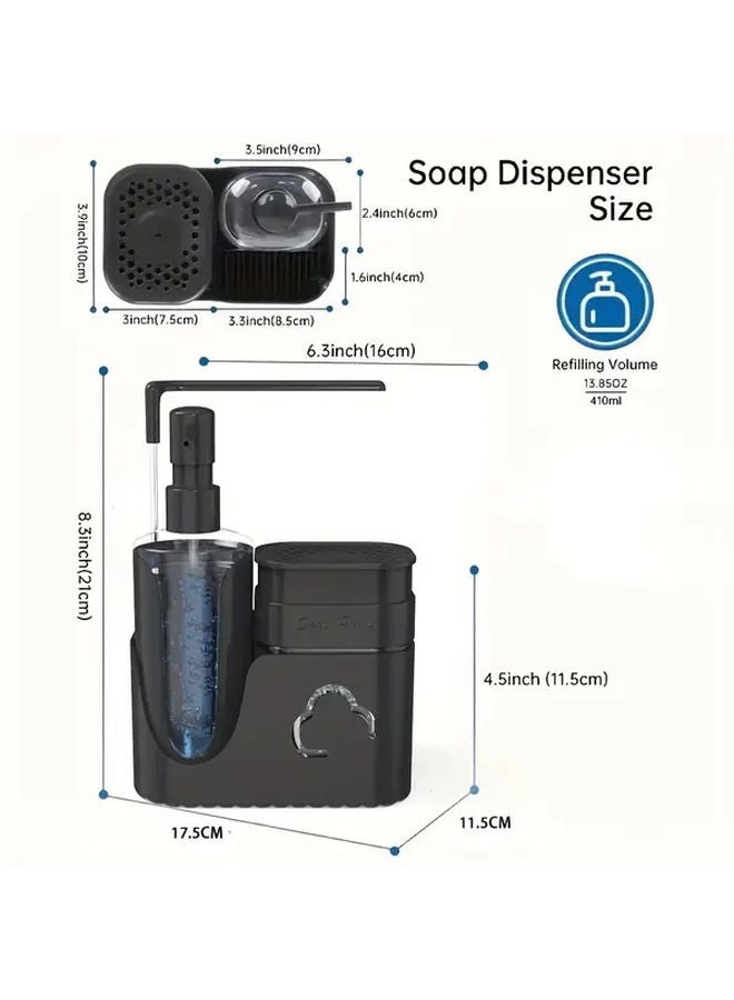 Upgraded Black Dual Soap Dispenser With Sponge And Cloth Holder 4 In 1 Kitchen Sink Storage Box - Image 3