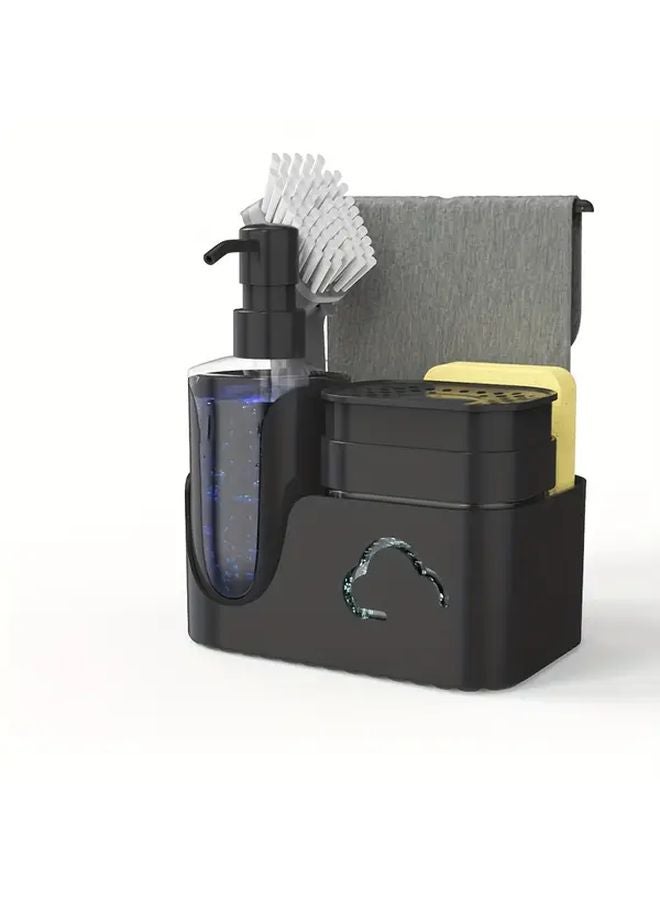 Upgraded Black Dual Soap Dispenser With Sponge And Cloth Holder 4 In 1 Kitchen Sink Storage Box - Image 1
