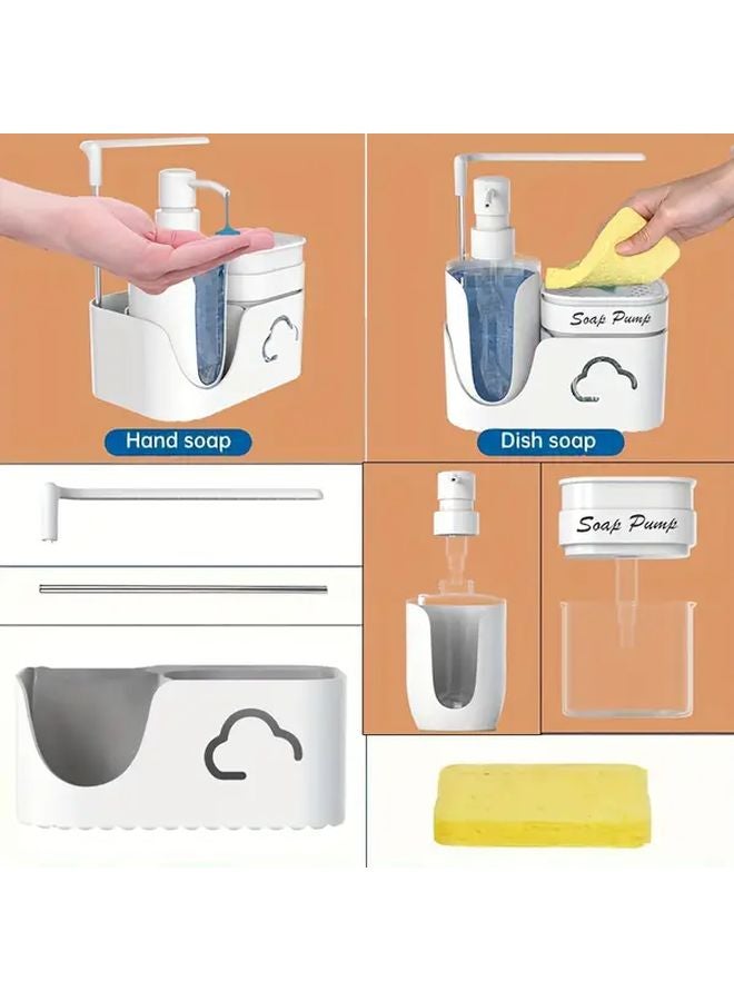Upgraded Black Dual Soap Dispenser With Sponge And Cloth Holder 4 In 1 Kitchen Sink Storage Box - Image 5