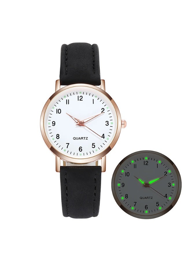 كوارتز ساعة كوارتز نسائية مضيئة مع سلسلة - مجموعة رقمية أنيقة بحزام جلدي - Image 3