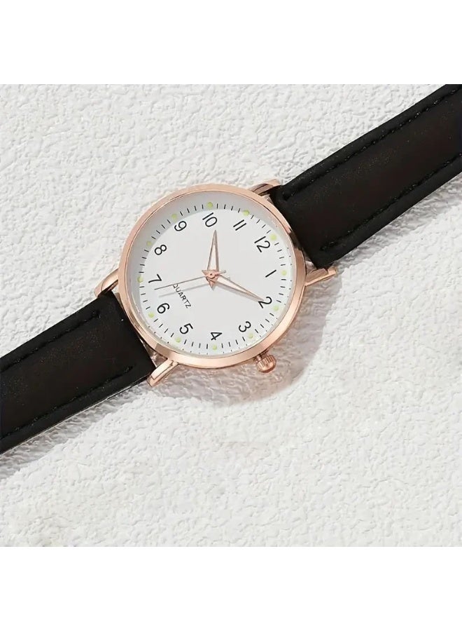 كوارتز ساعة كوارتز نسائية مضيئة مع سلسلة - مجموعة رقمية أنيقة بحزام جلدي - Image 4