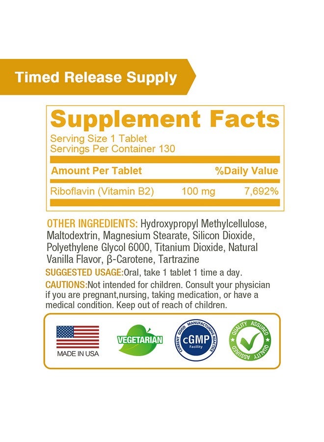 Lovita لوفيتا فيتامين ب2 (ريبوفلافين) 100 ملغ، إطلاق مؤقت، 8 ساعات مستدامة، دعم الأيض وصحة الأعصاب، 130 قرص نباتي - Image 5