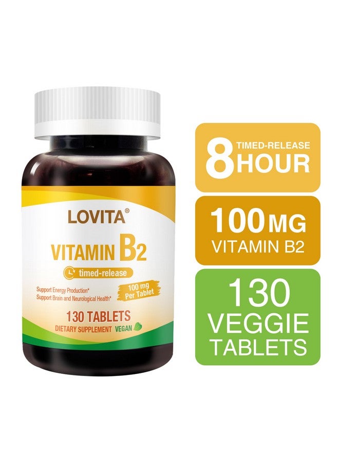 Lovita لوفيتا فيتامين ب2 (ريبوفلافين) 100 ملغ، إطلاق مؤقت، 8 ساعات مستدامة، دعم الأيض وصحة الأعصاب، 130 قرص نباتي - Image 3