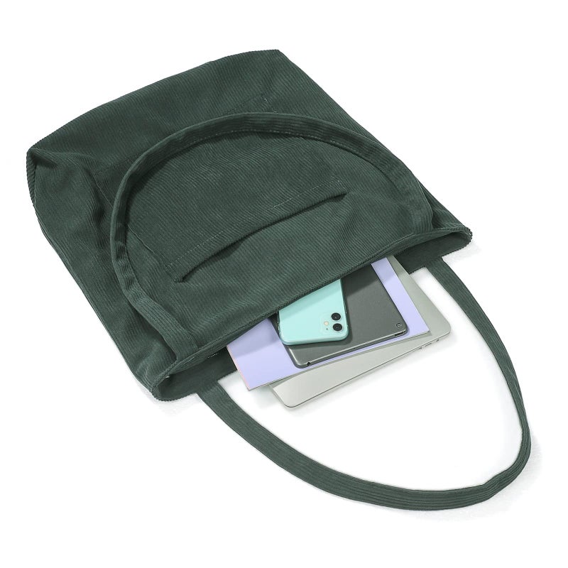 WantGor Women Corduroy Tote Bag, Large Shoulder Hobo Bags Casual Handbags Big Capacity Shopping Work Bag (Dark Green) - Image 3