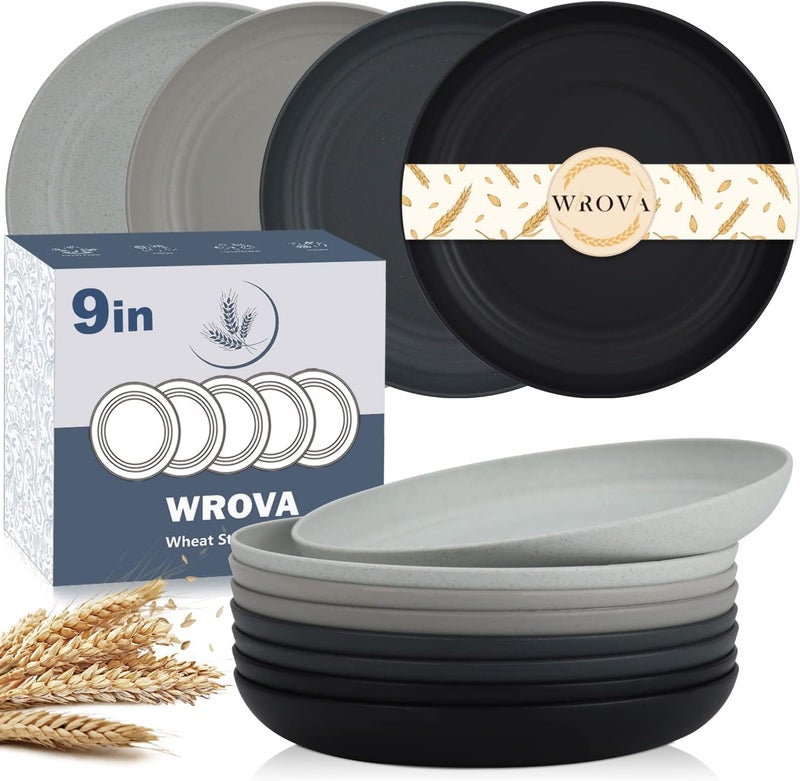 Wrova Wheat Straw Dinner Plates  9 Inch Unbreakable Set of 8  Dishwasher  Microwave Safe Reusable Plates  Lightweight for Kitchen  Camping Classic Series - Image 1