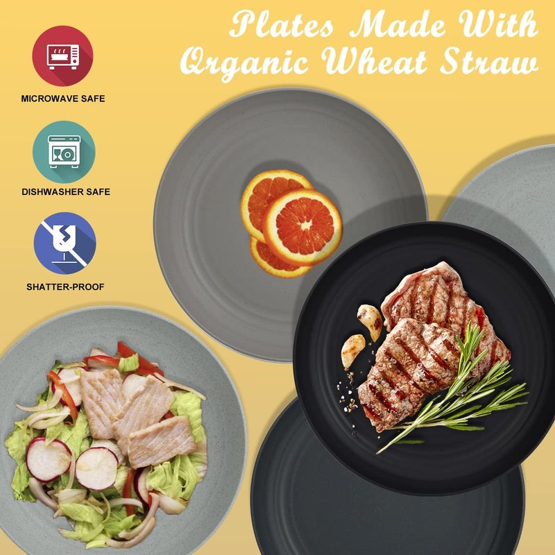 Wrova Wheat Straw Dinner Plates  9 Inch Unbreakable Set of 8  Dishwasher  Microwave Safe Reusable Plates  Lightweight for Kitchen  Camping Classic Series - Image 5