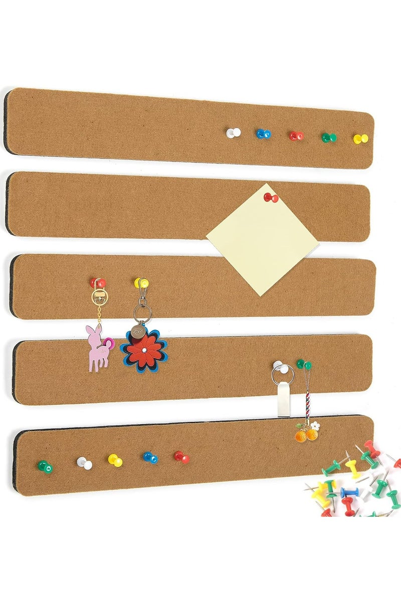 CMGTYYD Felt Pin Board Bar Strips Bulletin Board for Bedrooms Offices Home Wall Decoration, Notice Board Self Adhesive Cork Board with 35 Push Pins for Paste Notes, Photos, Schedules (Brown) - Image 1