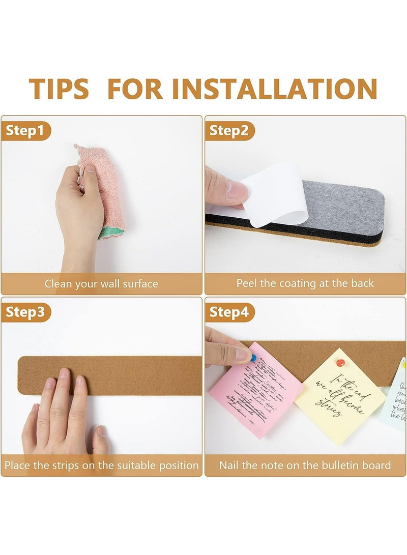 CMGTYYD Felt Pin Board Bar Strips Bulletin Board for Bedrooms Offices Home Wall Decoration, Notice Board Self Adhesive Cork Board with 35 Push Pins for Paste Notes, Photos, Schedules (Brown) - Image 2