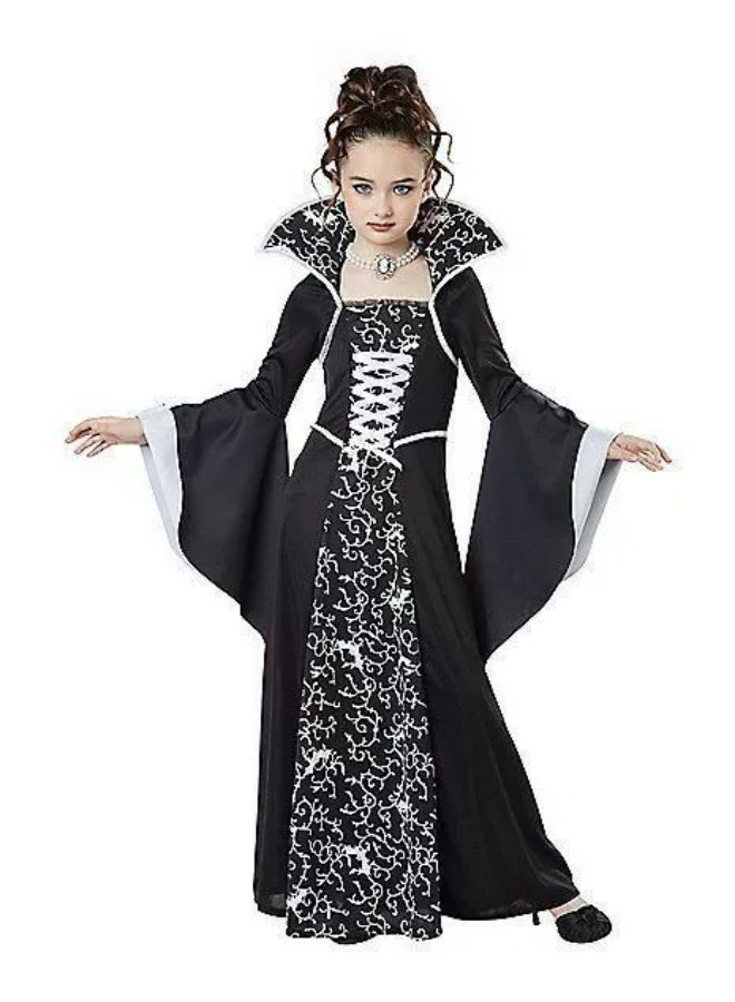 general Halloween children's costume - witch outfit - medieval retro tie-front round-neck flared sleeve printed long dress - Image 1