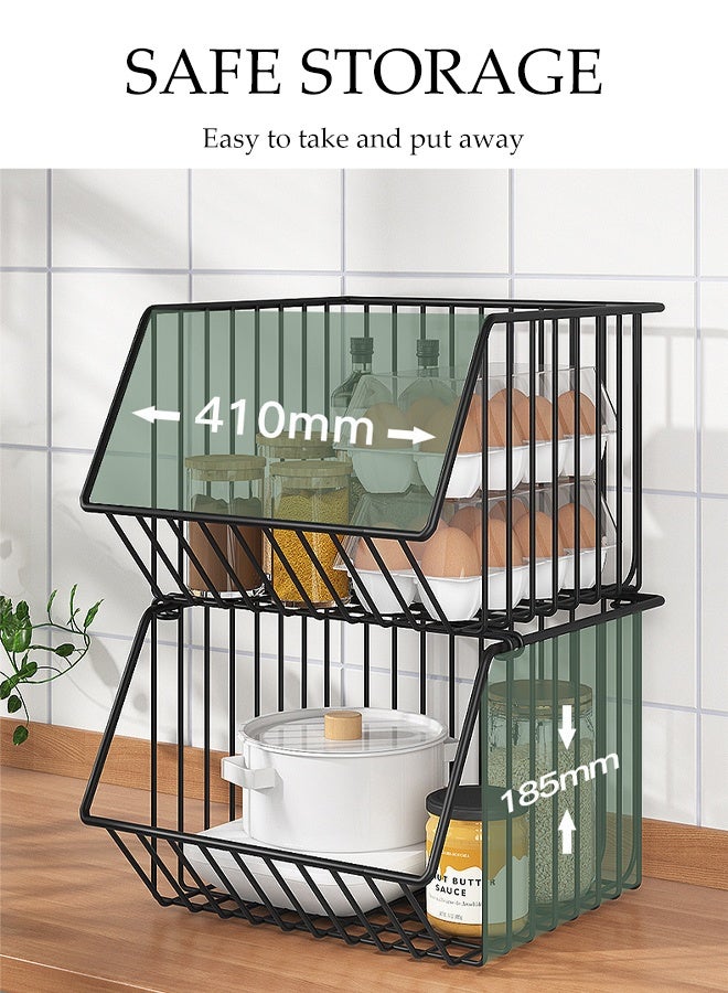 DUNISO 3 Tier Stackable Fruit Veg Baskets Storage Basket Stand Black Wire Storage Countertop Organiser Utility Fruits Rack Produce Snack Organizer Bins for Fruits Vegetable Snacks - Image 4