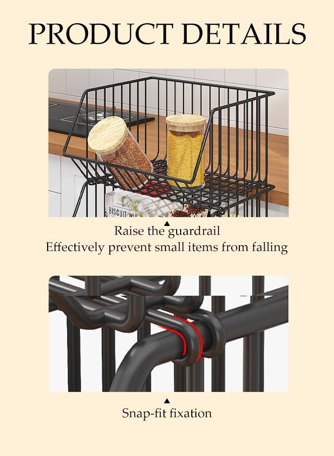 DUNISO 3 Tier Stackable Fruit Veg Baskets Storage Basket Stand Black Wire Storage Countertop Organiser Utility Fruits Rack Produce Snack Organizer Bins for Fruits Vegetable Snacks - Image 3