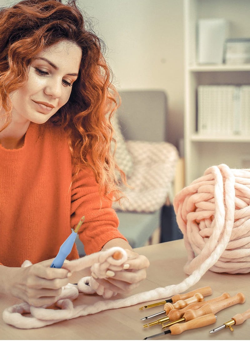 معدات تطريز إبرة اللكم، 7 قطع إبرة صندوق السجاد القابلة للتعديل، مقبض خشبي لقلم التطريز، حلقات التطريز، مقص، خيوط الإبرة، قماش إبرة اللكم لمجموعة البداية الحرفية - Image 3