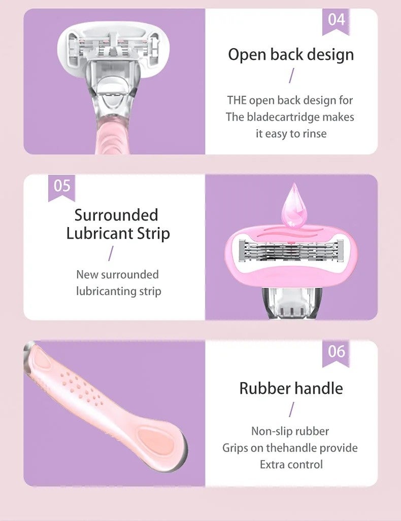 Bluejw Women Safety Razor Pink Handle Stainless Steel Blade for Sensitive Skin Bikini Line Shaving Reusable Manual Body Grooming Tool - Image 4