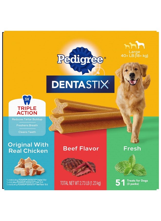 Pedigree Dentastix Large Dog Dental Care Treats Original, Beef & Fresh Variety Pack, 2.73 Lb.Pack (51 Treats)  - Image 1
