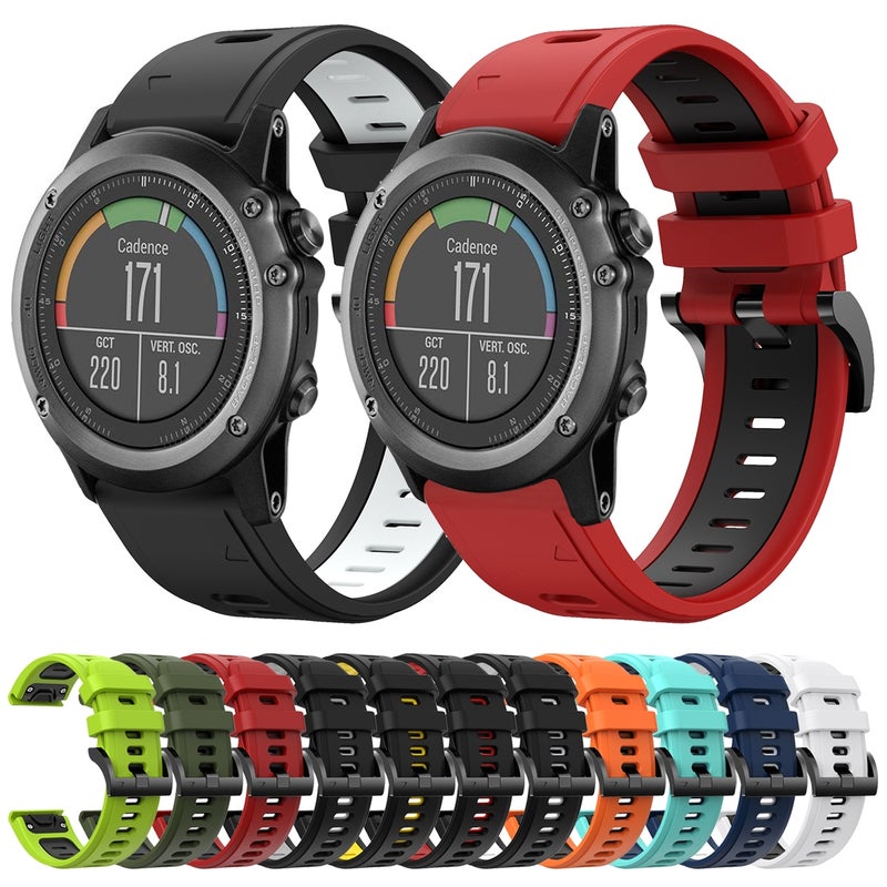 S-TOP For Garmin Fenix 3 26mm Two-Color Sports Silicone Watch Band(Midnight Blue + White) - Image 3