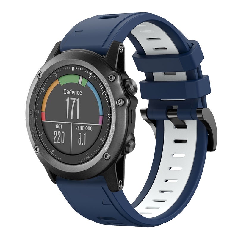 S-TOP For Garmin Fenix 3 26mm Two-Color Sports Silicone Watch Band(Midnight Blue + White) - Image 1