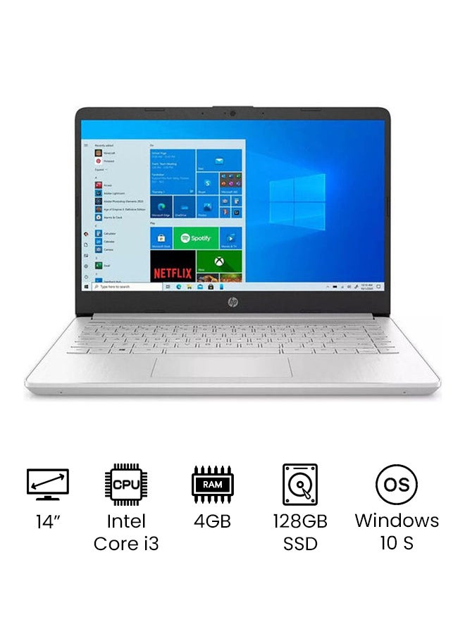 14-dq2031tg (Upgraded Version) Laptop With 14-Inch Display, Core i3 1125G4 Processor/4GB RAM/128GB SSD/Intel UHD Graphics/Windows 10 Home /International Version English/Arabic Silver