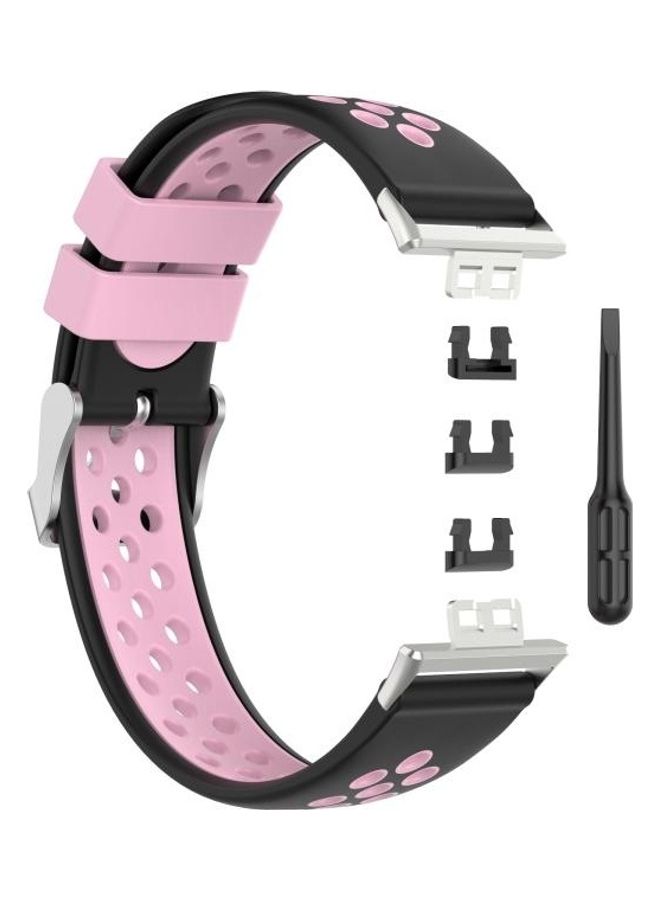 NIBEMINENT Silicone Replacement Watchband For Huawei Watch Fit Black/Pink - Image 2
