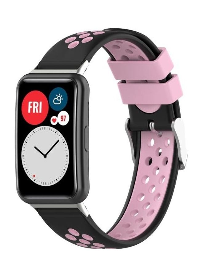 NIBEMINENT Silicone Replacement Watchband For Huawei Watch Fit Black/Pink - Image 4