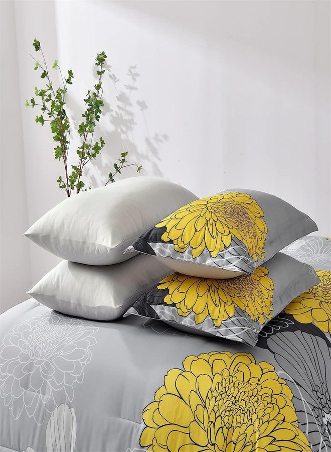 Yiran 7 Pieces Bed in a Bag Comforter Set Yellow Floral Comforter Flowers Soft Microfiber Bedding Set King Size (1 Comforter 1 Flat Sheet 1 Fitted Sheet 2 Pillowshams 2 Pillowcases) - Image 5