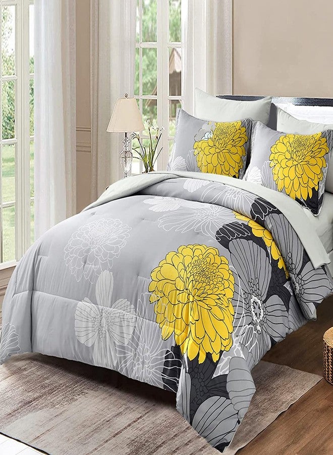 Yiran 7 Pieces Bed in a Bag Comforter Set Yellow Floral Comforter Flowers Soft Microfiber Bedding Set King Size (1 Comforter 1 Flat Sheet 1 Fitted Sheet 2 Pillowshams 2 Pillowcases) - Image 1