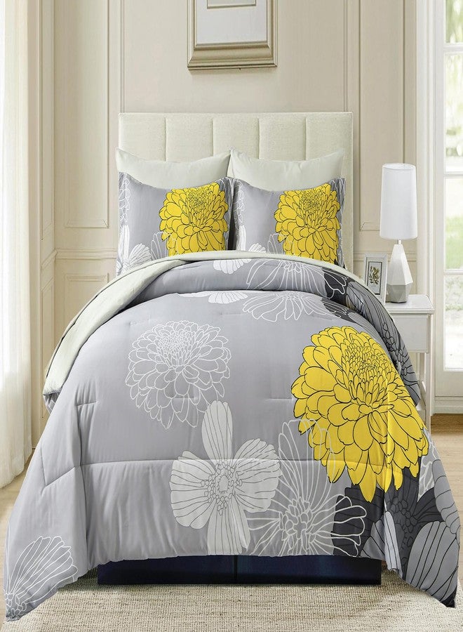 Yiran 7 Pieces Bed in a Bag Comforter Set Yellow Floral Comforter Flowers Soft Microfiber Bedding Set King Size (1 Comforter 1 Flat Sheet 1 Fitted Sheet 2 Pillowshams 2 Pillowcases) - Image 2