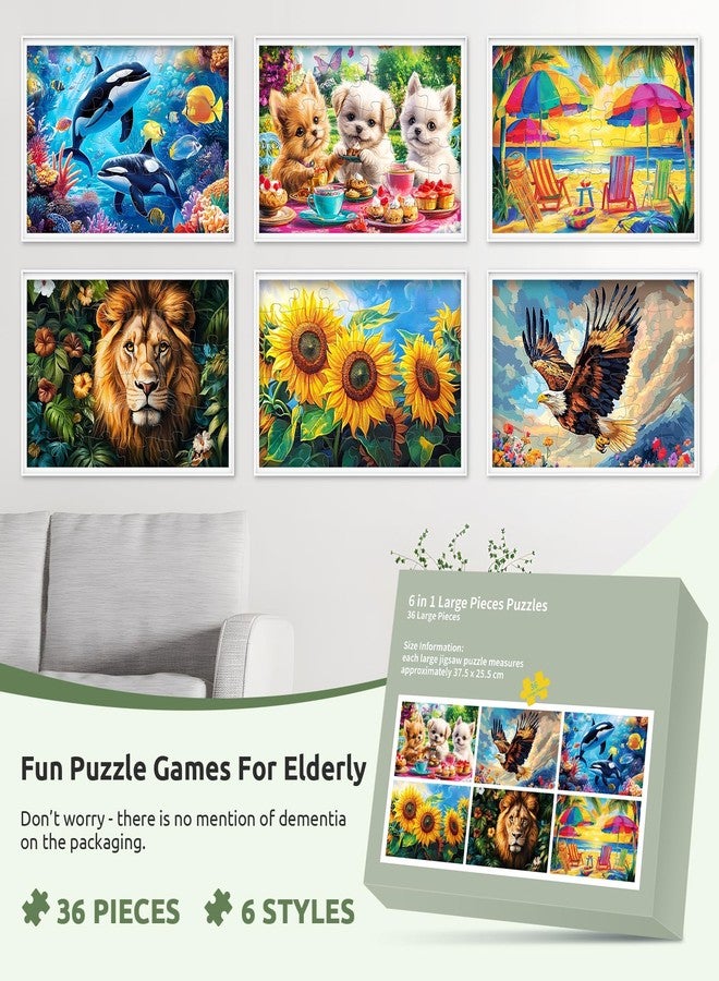 Edsjegn 6 Pack 36 Large Piece Puzzles for Seniors, Dementia Alzheimer's Products Activities for Elderly Adults,Alzheimer’s Puzzle Memory Cognitive Games Easy Jigsaw Puzzle Gifts with 6 Storage Bags - Image 2