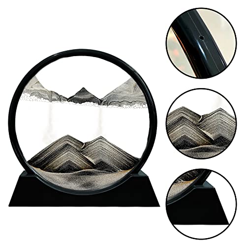 Aoderun Moving Sand Art Picture Round Glass 3D Deep Sea Sandscape in Motion Display Flowing Sand Frame Relaxing Desktop Home Office Work Decor (7", Black) - Image 5