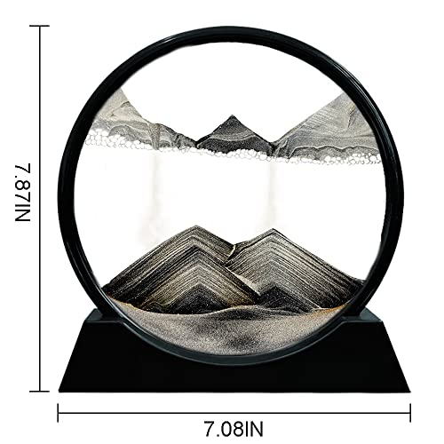 Aoderun Moving Sand Art Picture Round Glass 3D Deep Sea Sandscape in Motion Display Flowing Sand Frame Relaxing Desktop Home Office Work Decor (7", Black) - Image 4