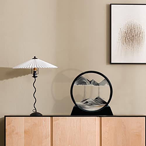 Aoderun Moving Sand Art Picture Round Glass 3D Deep Sea Sandscape in Motion Display Flowing Sand Frame Relaxing Desktop Home Office Work Decor (7", Black) - Image 3