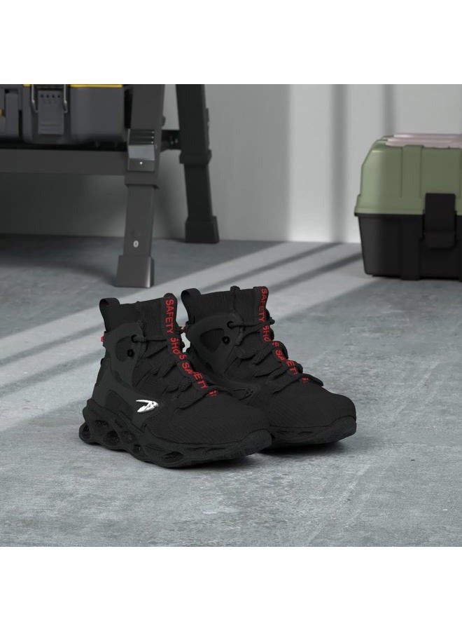 ORISTACO Work Safety Steel Toe Boots, Lightweight Breathable Industrial Construction Boots, Black, 12.5 Women/11 Men - Image 3