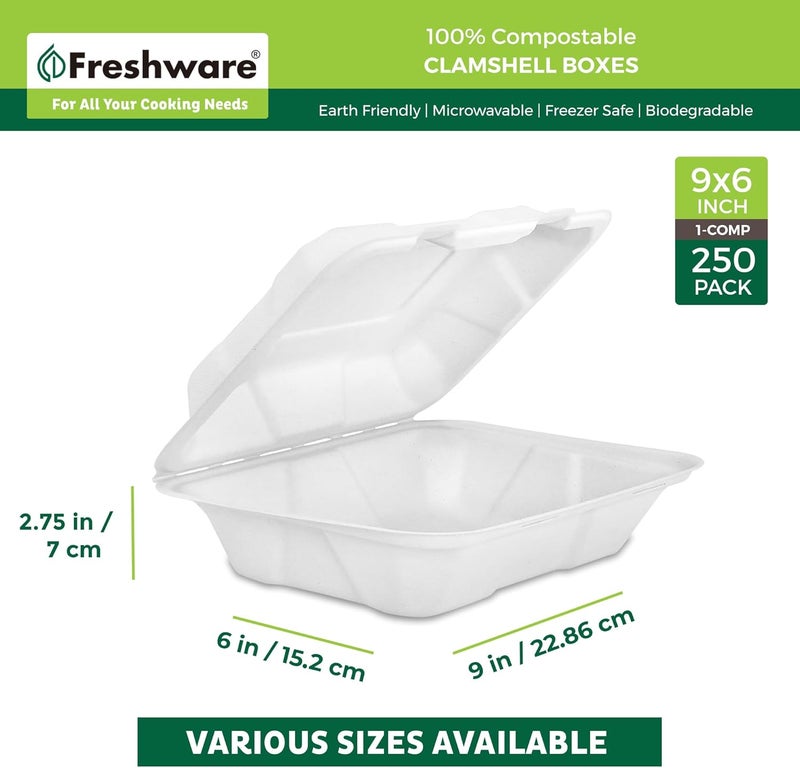 Freshware حاويات طعام قابلة للتحلل Freshware على شكل صدف 9x6 250 عبوة حاويات للتخلص منها - Image 3