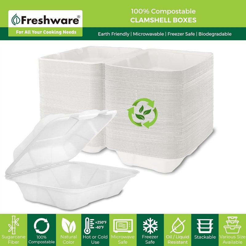 Freshware حاويات طعام قابلة للتحلل Freshware على شكل صدف 9x6 250 عبوة حاويات للتخلص منها - Image 2
