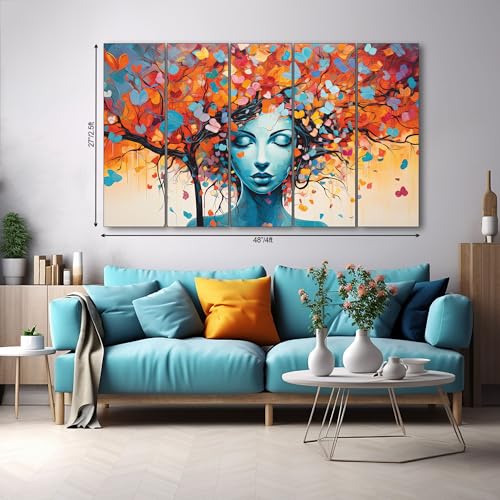 The Castle Decor Woman butterfly art painting with frame 5 Big Size (27x48) Wall Art for living room,Bedroom,Drawing room,Hotels-Wooden Framed-Digital Painting - Image 2