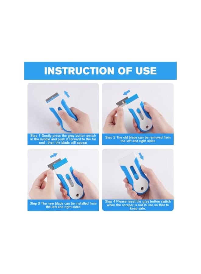 promass COOLive Razor Blade Scraper, Glass Cooktop Scraper with 20PCS Stainless Steel Blades, Multi-funtional Cleaning Razor Scraper for Removing Stickers, Labels, Caulk, Adhesive, Paint Removal-Blue - Image 5