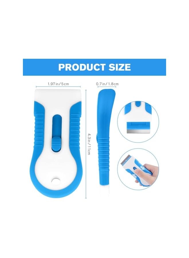 promass COOLive Razor Blade Scraper, Glass Cooktop Scraper with 20PCS Stainless Steel Blades, Multi-funtional Cleaning Razor Scraper for Removing Stickers, Labels, Caulk, Adhesive, Paint Removal-Blue - Image 2
