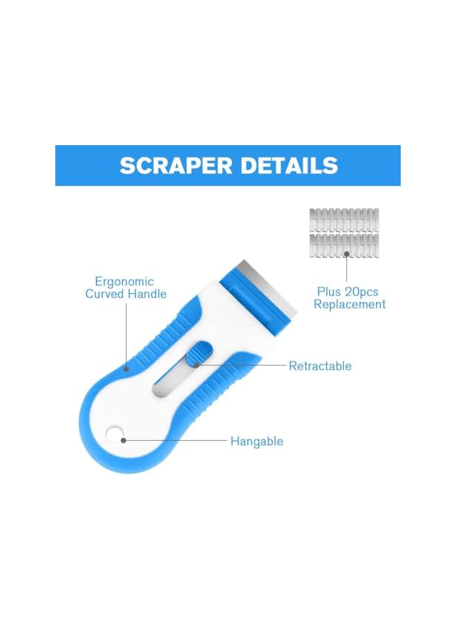 promass COOLive Razor Blade Scraper, Glass Cooktop Scraper with 20PCS Stainless Steel Blades, Multi-funtional Cleaning Razor Scraper for Removing Stickers, Labels, Caulk, Adhesive, Paint Removal-Blue - Image 3