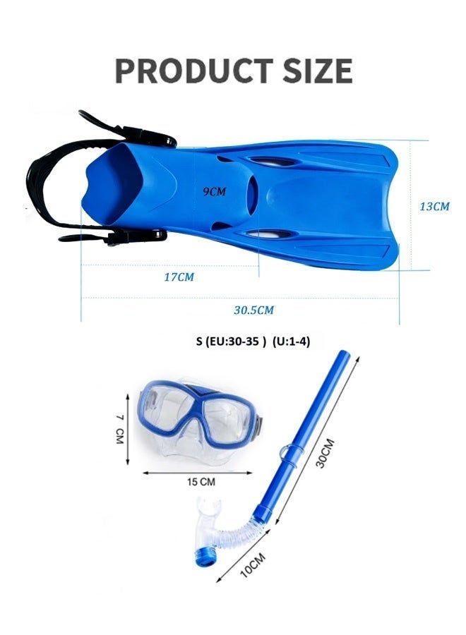 Unewshi 3PCS, Swimming fins set, children's professional training snorkeling equipment, Snorkel Gear with Panoramic View Diving Mask Anti-Fog Anti-Leak,Dry Top Snorkel,Fins and  for Swimming,Snorkeling and Diving[S] - Image 2
