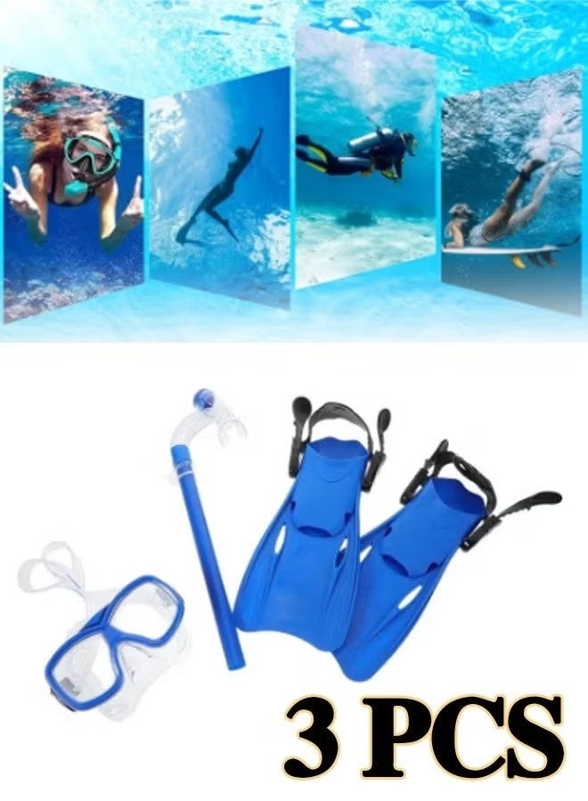 Unewshi 3PCS, Swimming fins set, children's professional training snorkeling equipment, Snorkel Gear with Panoramic View Diving Mask Anti-Fog Anti-Leak,Dry Top Snorkel,Fins and  for Swimming,Snorkeling and Diving[S] - Image 1