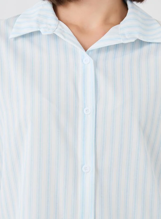 Take Two Take Two Striped Long Sleeve Spread Collar Oversized Shirt