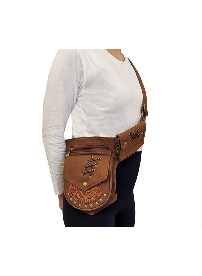 Larswon Renaissance Bag Leg Bag for Women Renaissance Belt Festival Bag Hip Bags for Women Thigh Bag Coffee - Image 3