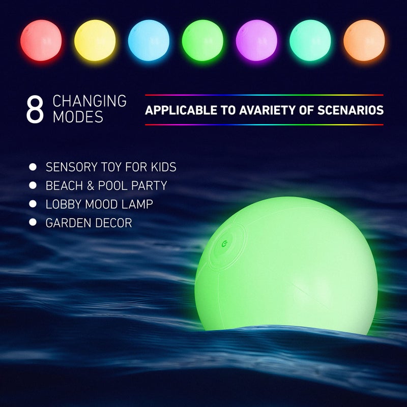 FLAMDYNO ألعاب بركة FLAMDYNO - 4 كرات شاطئية مضيئة للأطفال مع 8 أوضاع إضاءة، كرات ألعاب بركة للشاطئ للأنشطة الخارجية أو الداخلية، زينة بركة شاطئية مضيئة للأطفال والبالغين - Image 4