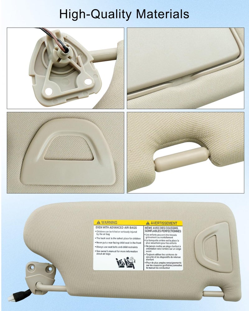 ULZOZN Left Driver Side Sun Visor with Light Fit for Nissan Maxima 2016-2022 Replace 96401-9DE0A, Front Left Sun Protection Shade, Beige - Image 4