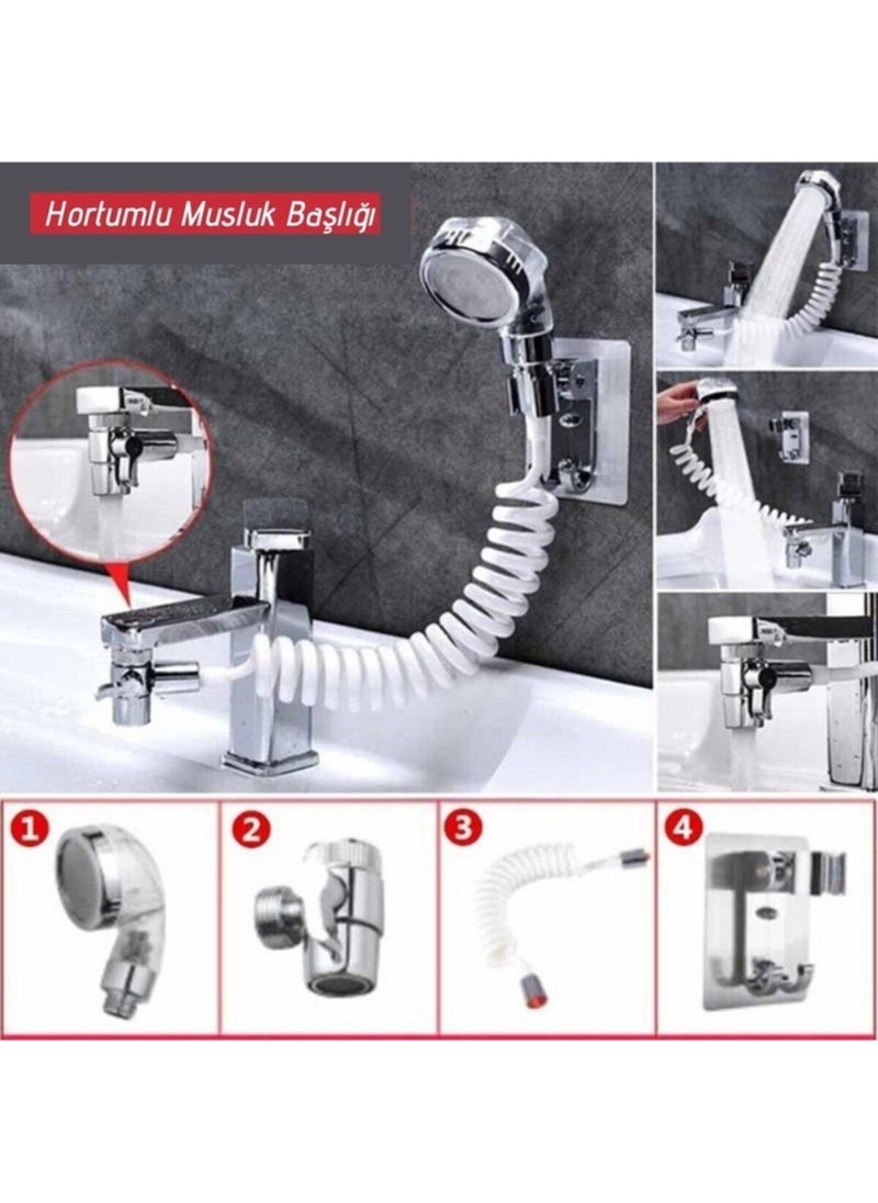 Rennway 2 In 1 Adjustable Movable Bathroom Kitchen Sink Faucet Shower Head with Spiral Hose  - Image 1