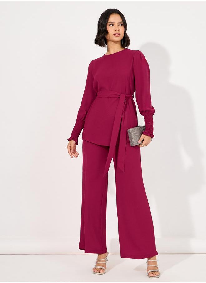 Solid Cuff Sleeves Longline Top & Wide Leg Pants Modest Set - pzsku/Z1C4E9800E193AEC71D78Z/45/_/1729844753/b53c46fc-20d2-406c-92cc-7c4394d34d35