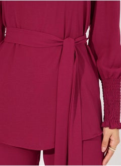 Styli Solid Cuff Sleeves Longline Top & Wide Leg Pants Modest Set  - Image 3