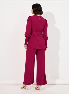 Styli Solid Cuff Sleeves Longline Top & Wide Leg Pants Modest Set  - Image 4