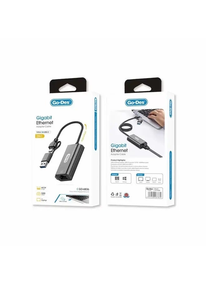 Go Des GD-6836 Type-C to USB Converter Cable – High-Speed Data Transfer & Charging - Image 2