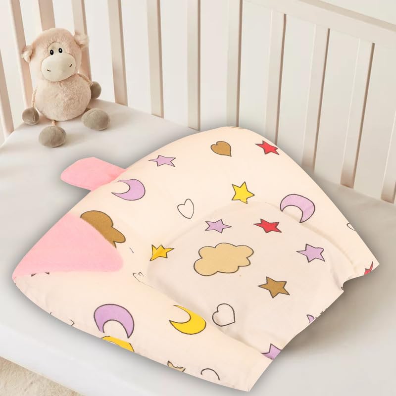 Nonibud Cotton Mustard Seeds Pillow for New Born Baby Nursing Head Shaping Pillow Easy Washing Feeding (White Pink Cloud) - Image 1