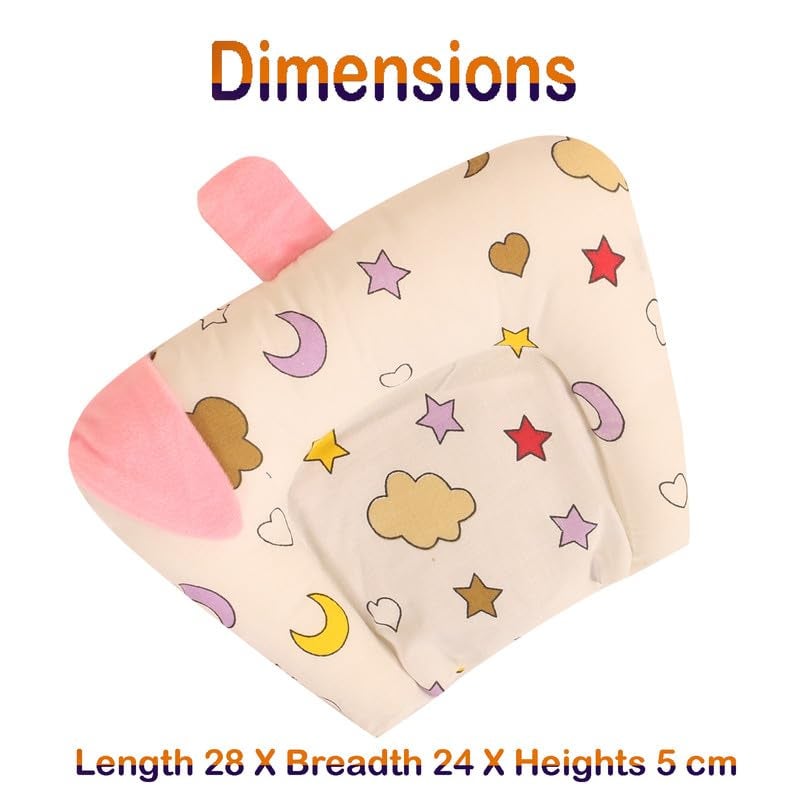 Nonibud Cotton Mustard Seeds Pillow for New Born Baby Nursing Head Shaping Pillow Easy Washing Feeding (White Pink Cloud) - Image 4